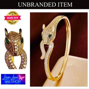 BRACELET: Tiger Head Copper Base w/Sparkling Green & Clear Zirconias, NIP